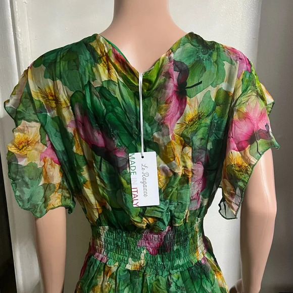 NWT LA RAGAZZE Women’s Floral Italian Silk Blend Maxi Dress - Picture 9 of 14